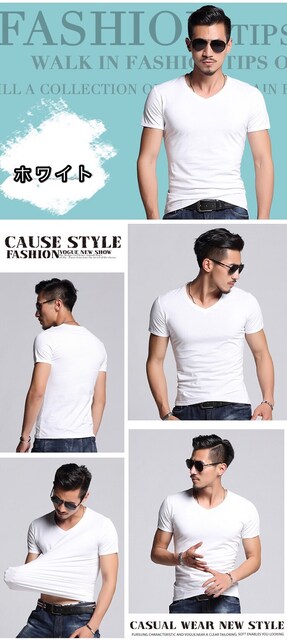衝撃590円セール ちょいワル系メンズ Vネック Tシャツ白ｌ相当 男性ファッション 新品 中古のオークション モバオク
